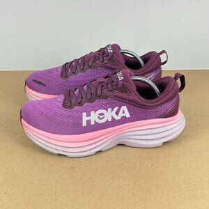 Hoka Bondi 8 Athletic Running Shoes Womens 9 Purple Pink Low Top Lace Up